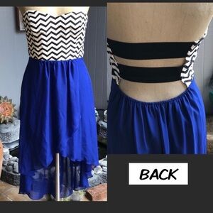 Blue Chevron Strappy High-Low Dress Body Central